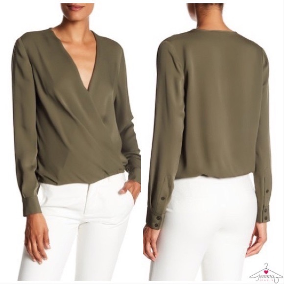 DVF Marci Faux Wrap Silk Olive Blouse NWT - Picture 15 of 16